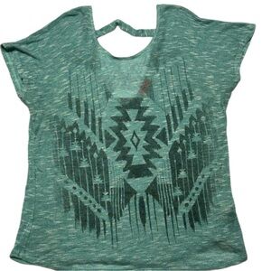 XL Spoiled Teal and Gray Patterned Short Sleeve Top